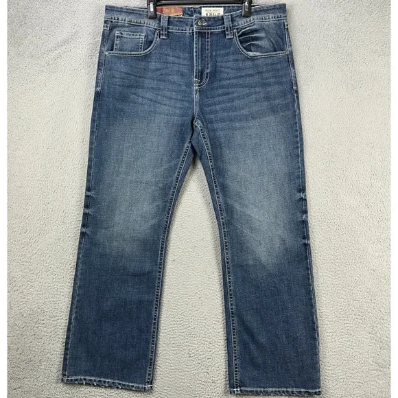 T.K. Axel Jeans Slim Boot Mens 38X32 Blue Distressed Stretch 5 Pocket Denim NEW